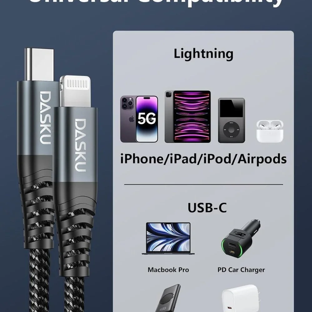 USB C to Lightning Cables 6FT 2-Pack Nylon Braided